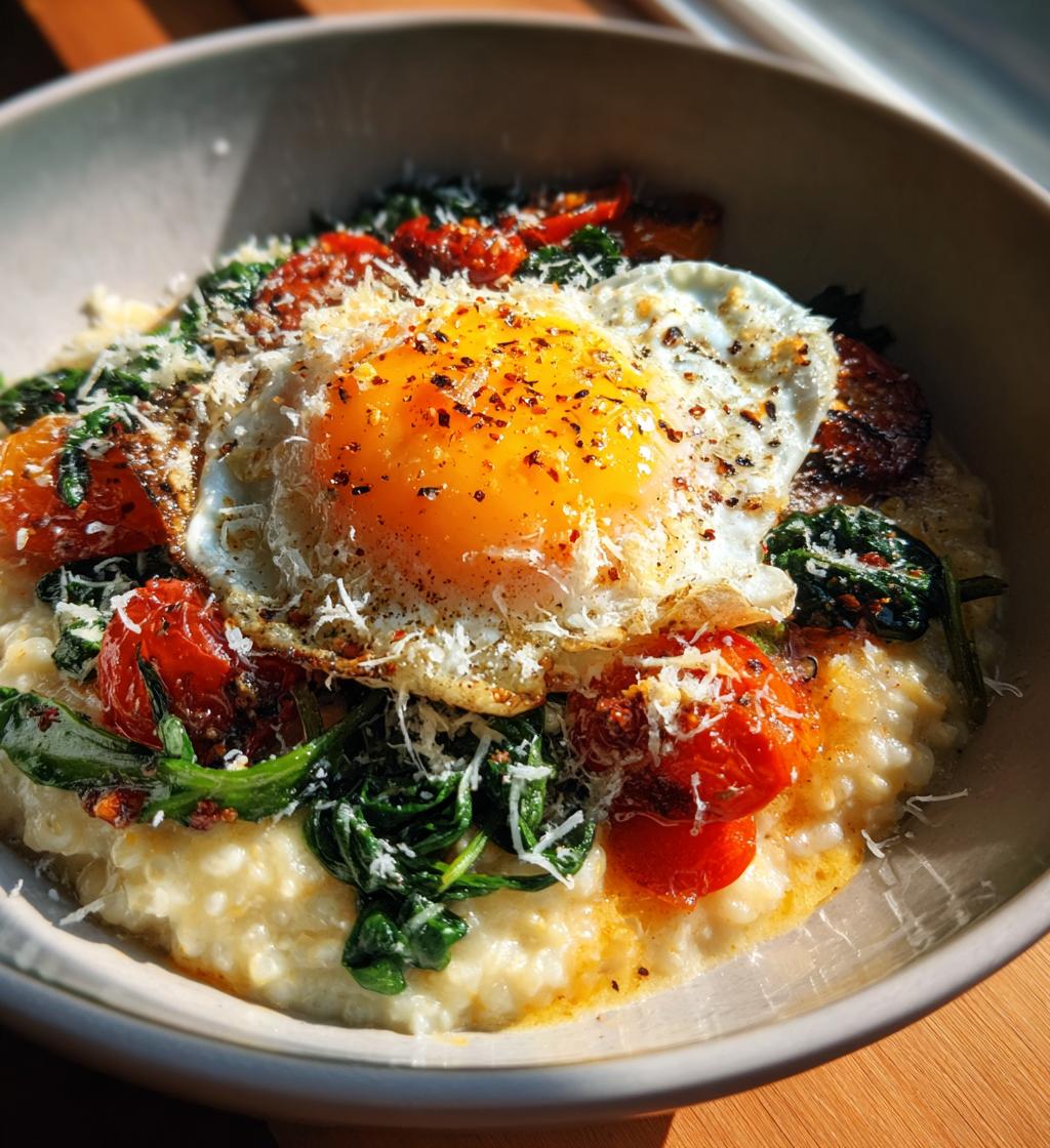 savory oatmeal with egg - detail 1