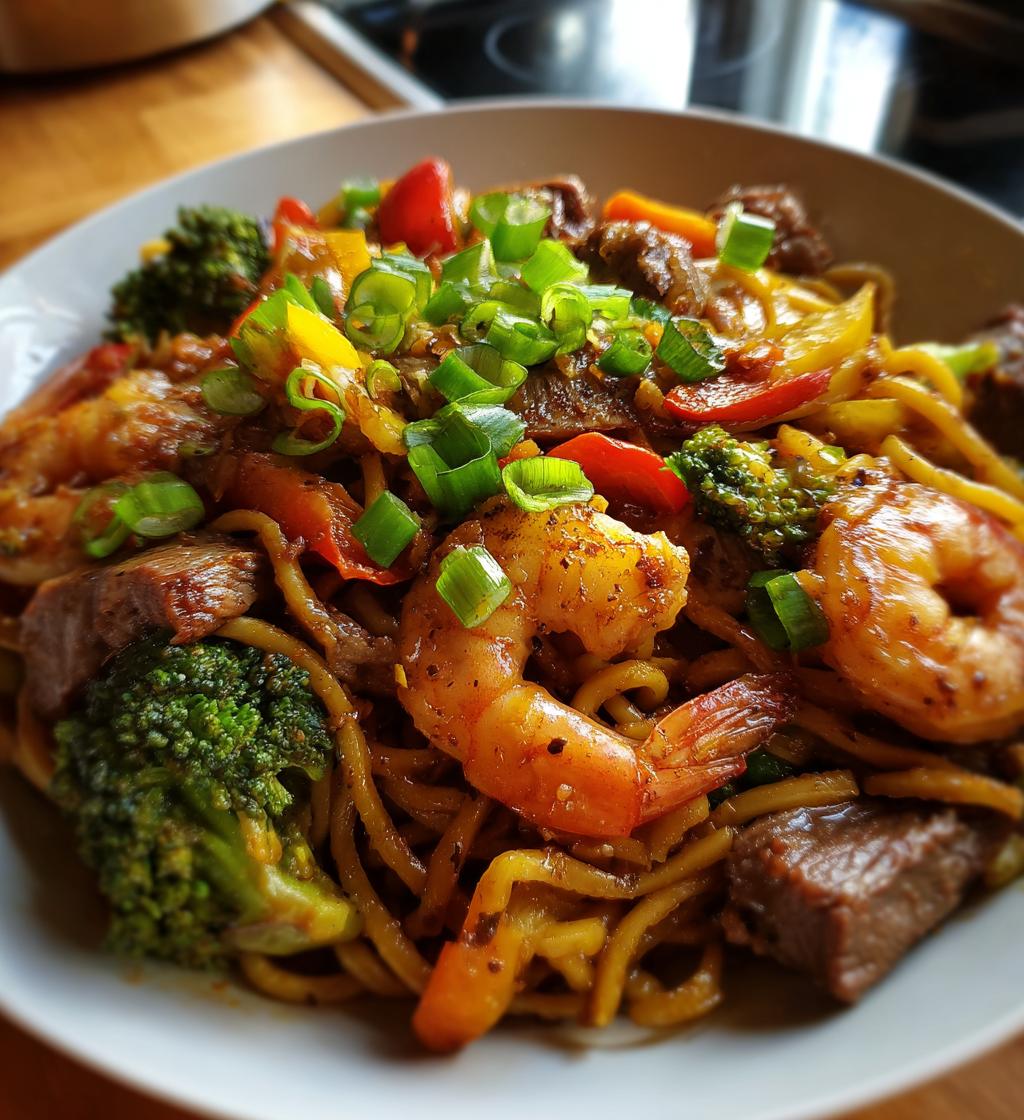 shrimp teriyaki steak noodles