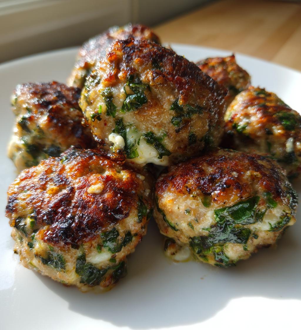 spinach garlic meatballs stuffed with mozzarella - detail 1