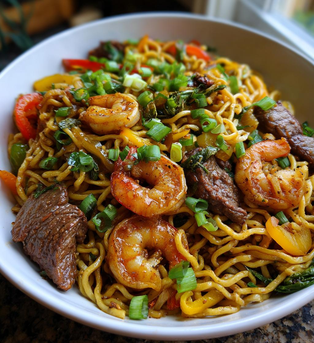 steak shrimp teriyaki noodles