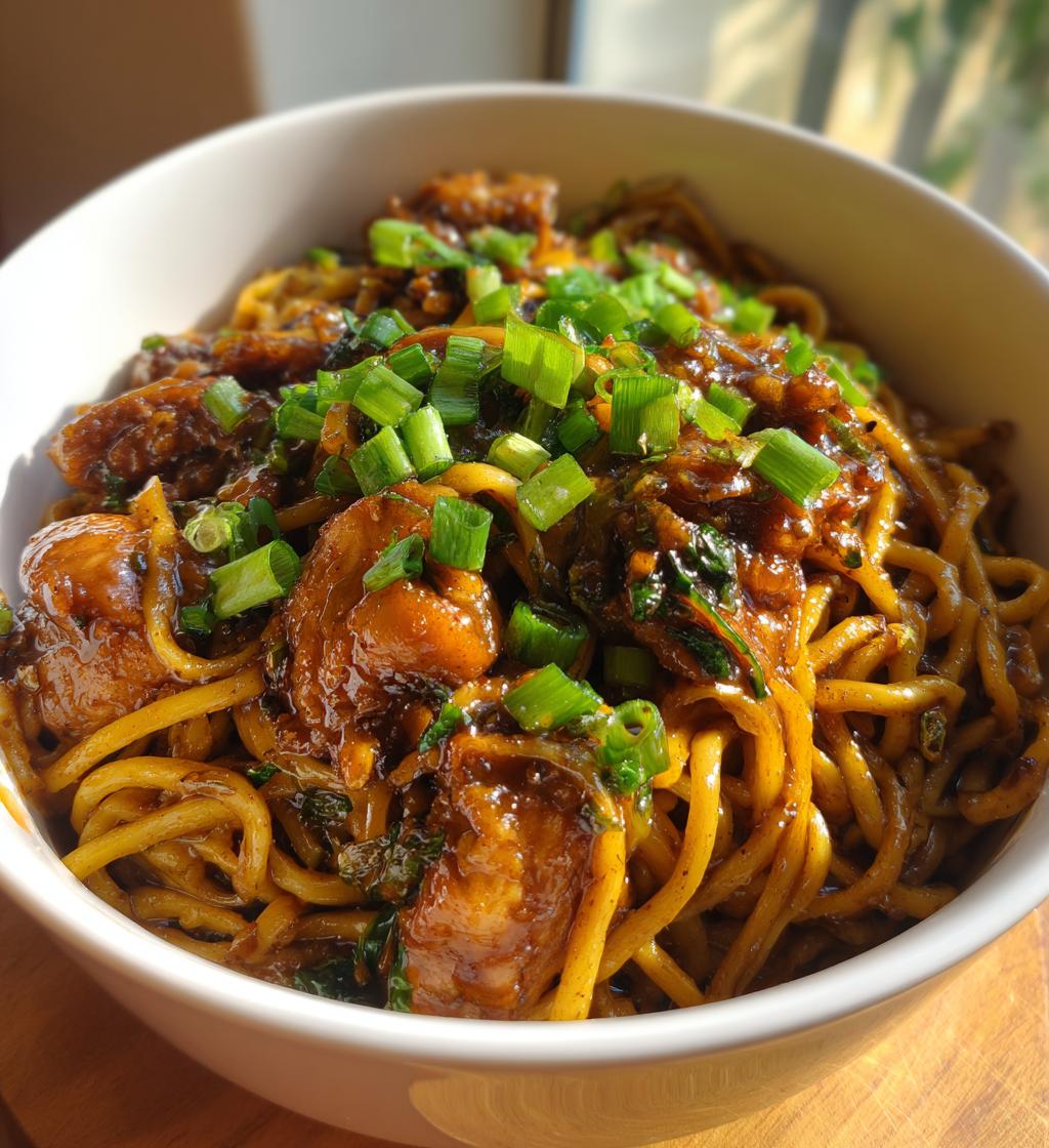 sticky garlic chicken noodles