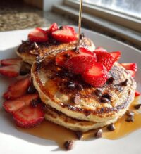 strawberry chocolate chip pancakes