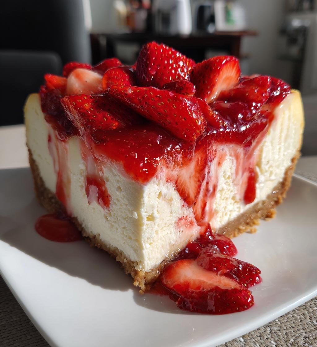strawberry glazed cheesecake - detail 1