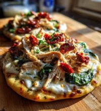 tuscan garlic chicken pita pizzas