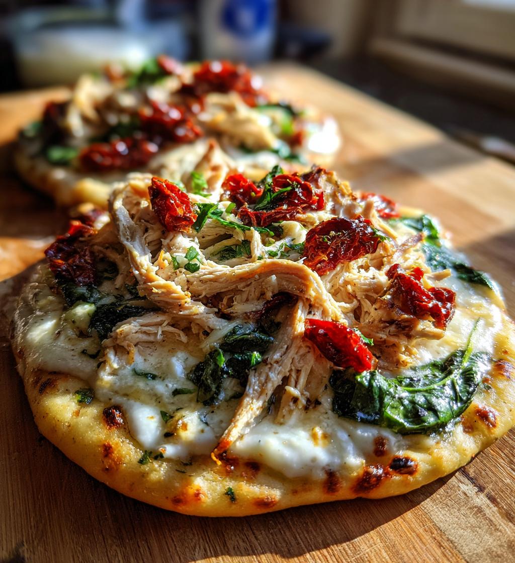 tuscan garlic chicken pita pizzas