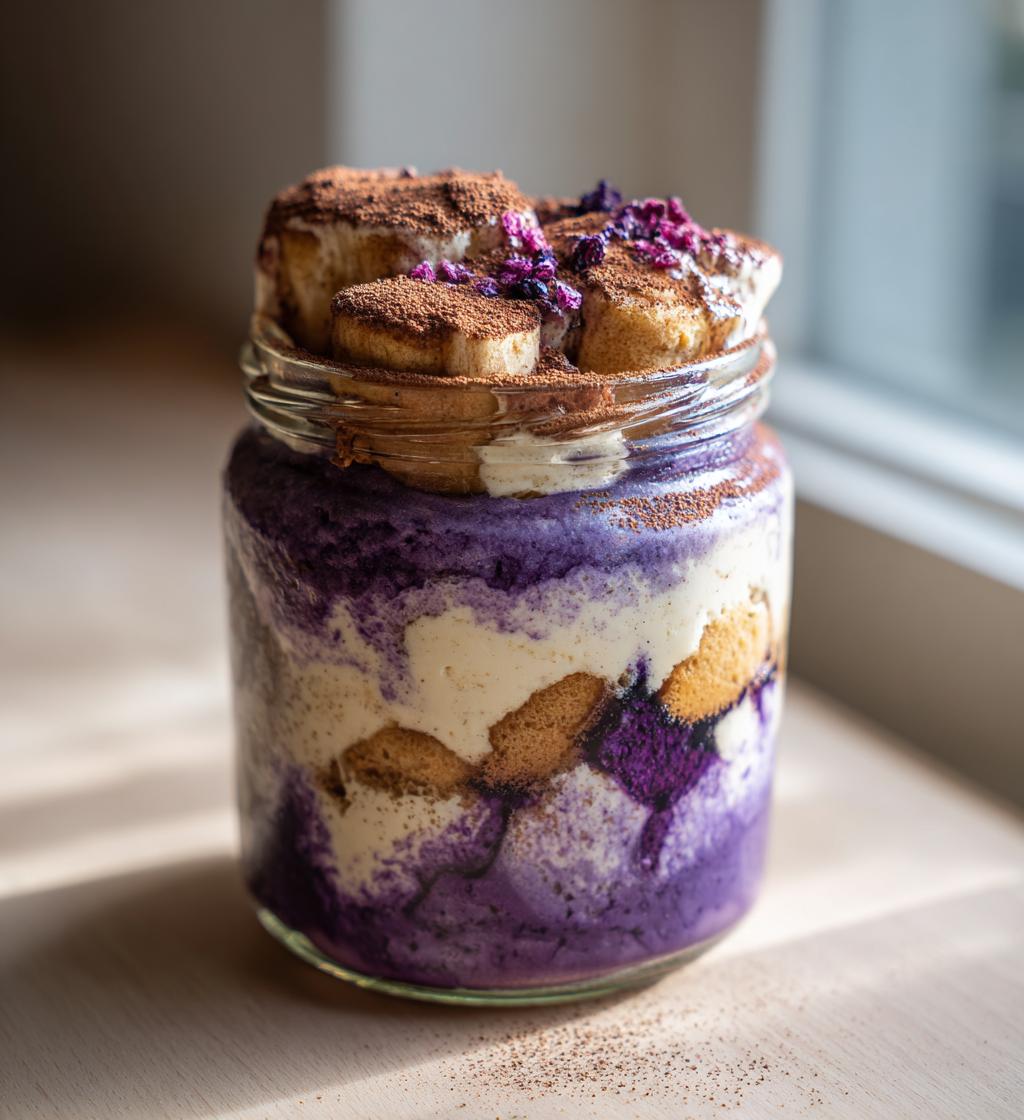 ube tiramisu in a jar