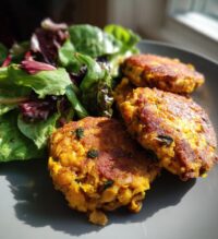black-eyed pea fritters with greens