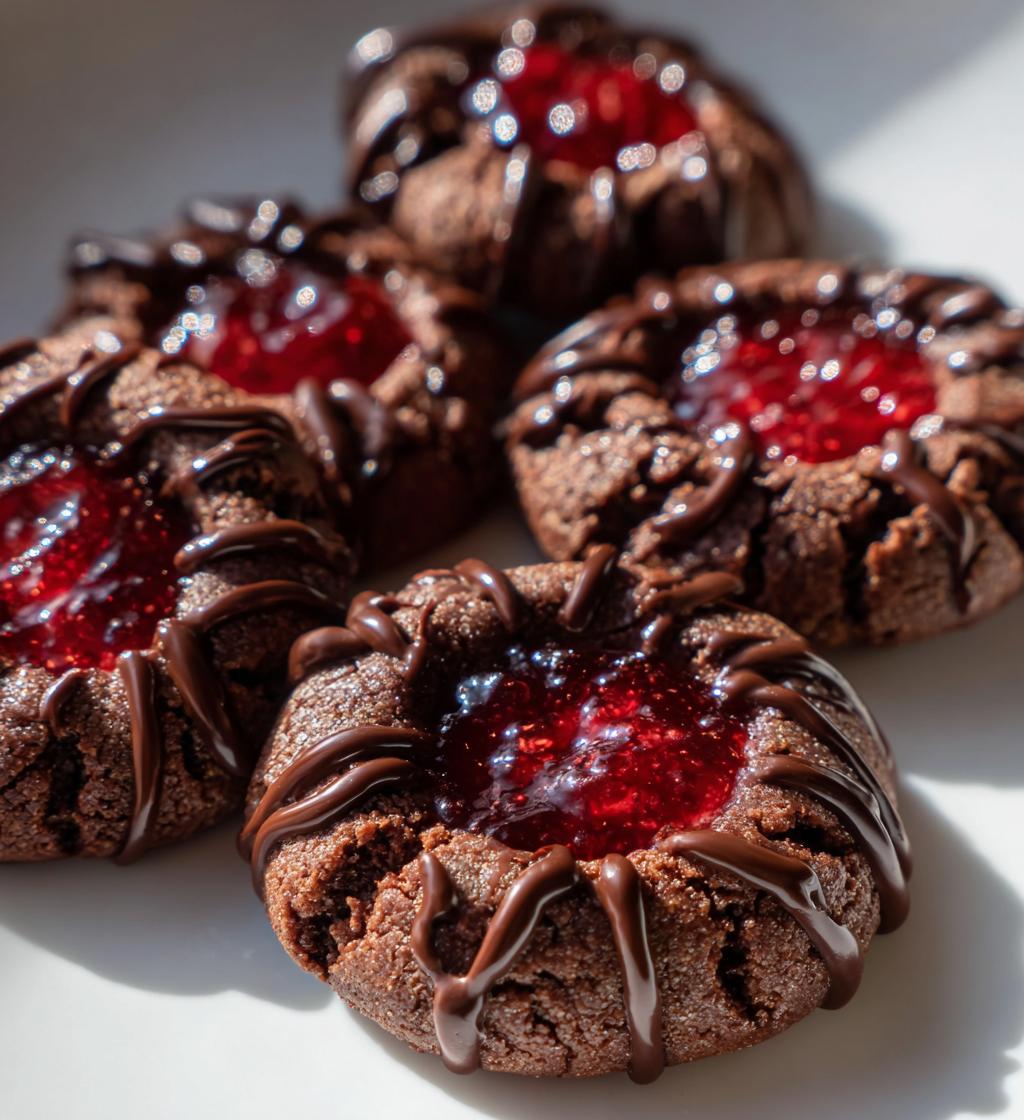 chocolate raspberry thumbprint cookies