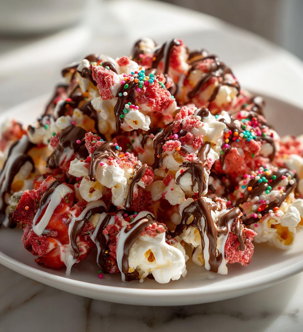 chocolate-strawberry valentine popcorn munch