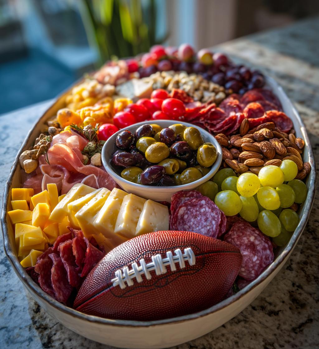 football shaped charcuterie board