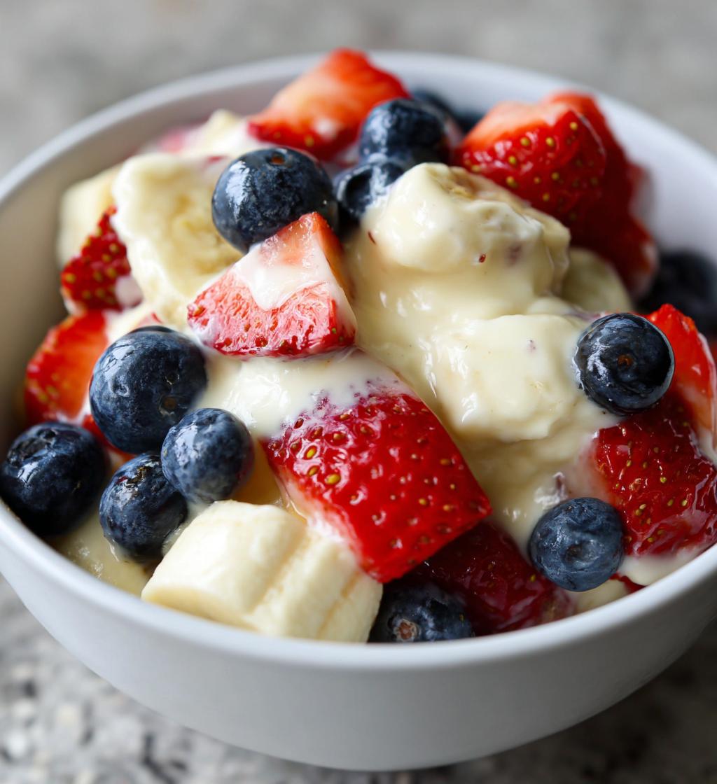 fruit salad with vanilla pudding and cool whip