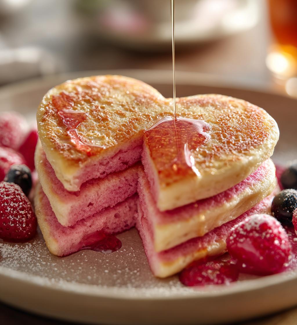 pink valentine heart pancakes