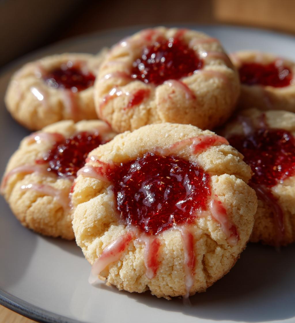 raspberry thumbprint cookies with lemon glaze