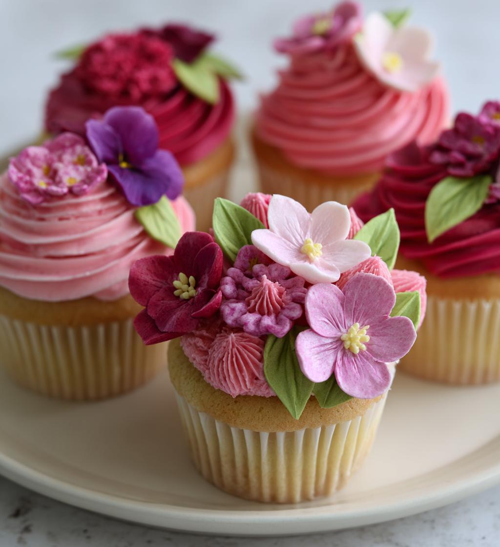 valentine flower cupcakes